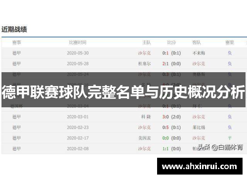 德甲联赛球队完整名单与历史概况分析 德甲联赛球队完整名单与历史概况分析
