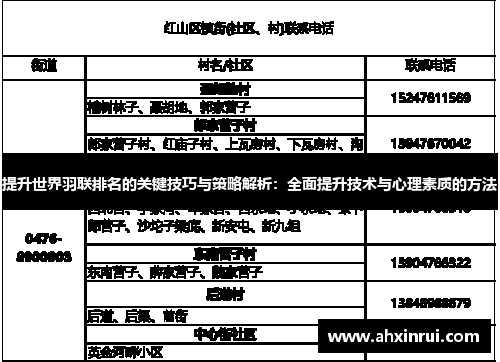 提升世界羽联排名的关键技巧与策略解析:全面提升技术与心理素质的方法 提升世界羽联排名的关键技巧与策略解析:全面提升技术与心理素质的方法