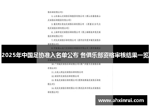 2025年中国足协准入名单公布 各俱乐部资格审核结果一览 2025年中国足协准入名单公布 各俱乐部资格审核结果一览